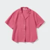 Women’s Linen Blend Open Collar Short Sleeve Shirt
