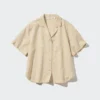 Women’s Linen Blend Open Collar Short Sleeve Shirt