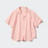 Women’s Linen Blend Open Collar Short Sleeve Shirt