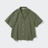 Women’s Linen Blend Open Collar Short Sleeve Shirt