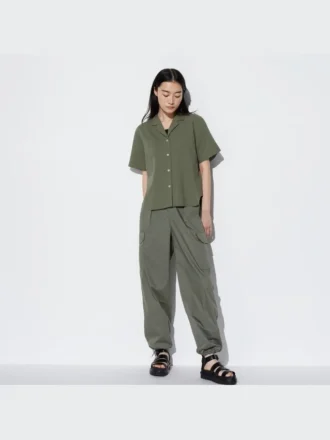 Women’s Linen Blend Open Collar Short Sleeve Shirt