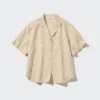 Women’s Linen Blend Open Collar Short Sleeve Shirt