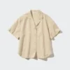 Women’s Linen Blend Open Collar Short Sleeve Shirt