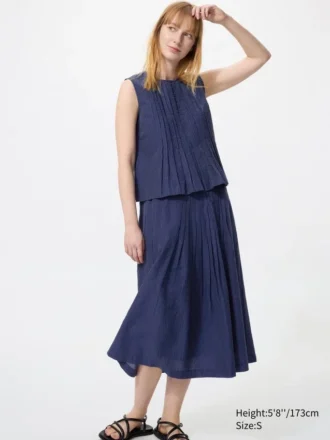 Women’s Linen Blend Tuck Long Skirt