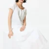 Women’s Linen Blend Tuck Long Skirt