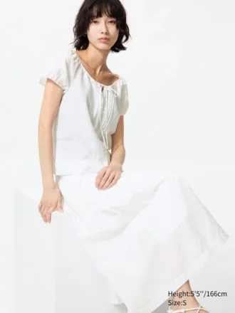 Women’s Linen Blend Tuck Long Skirt