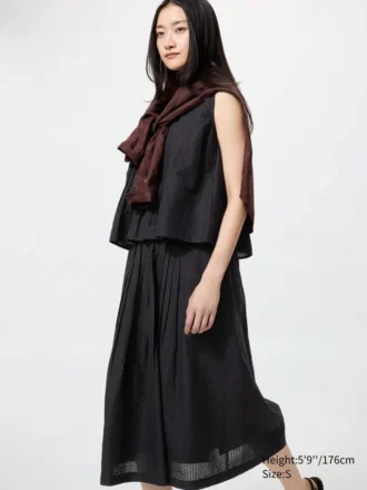 Women’s Linen Blend Tuck Long Skirt