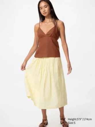 Women’s Linen Blend Tuck Long Skirt