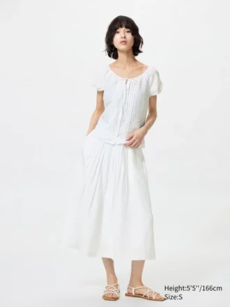 Women’s Linen Blend Tuck Long Skirt
