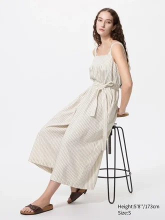 Women’s Linen Blend Tucked Jumpsuit | Striped