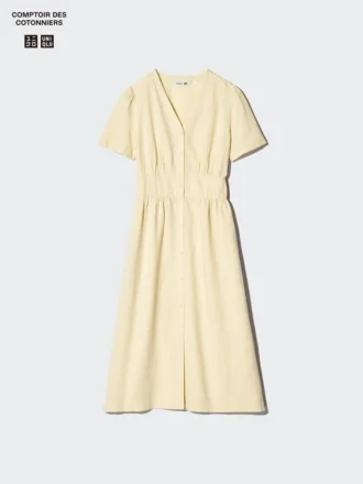 Women’s Linen Blend V-Neck Dress | Short Sleeve