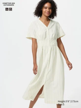 Women’s Linen Blend V-Neck Dress | Striped