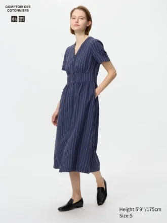 Women’s Linen Blend V-Neck Dress | Striped