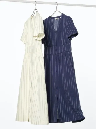 Women’s Linen Blend V-Neck Dress | Striped