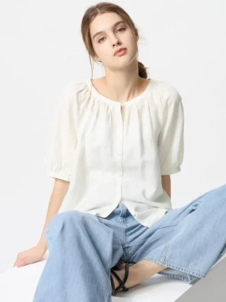 Women’s Linen Blend Volume Sleeve Blouse