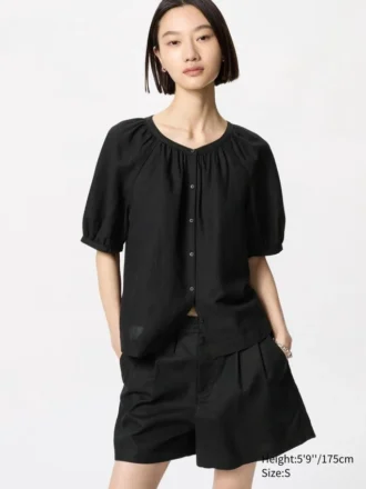 Women’s Linen Blend Volume Sleeve Blouse