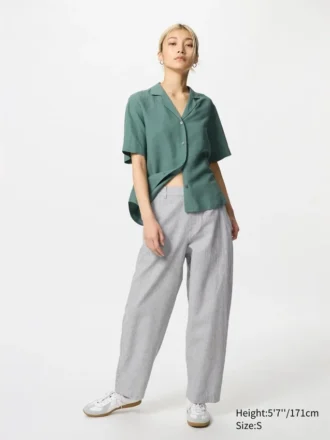 Women’s Linen Cotton Tapered Pants | Striped