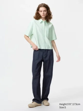 Women’s Oxford Boxy Short Sleeve Shirt | Striped