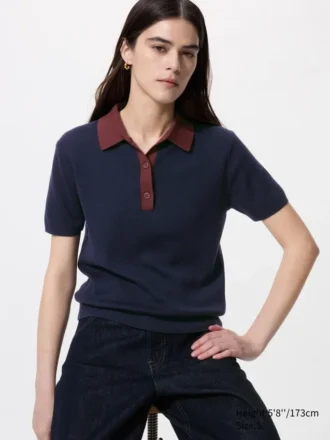 Women’s Polo Short Sleeve Sweater | Color Block