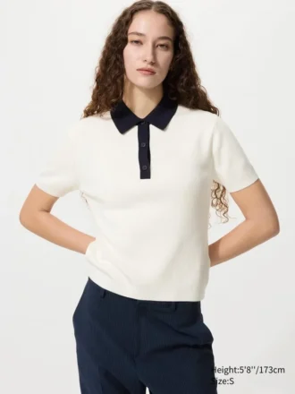 Women’s Polo Short Sleeve Sweater | Color Block
