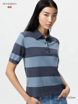Women’s Polo Short Sleeve Sweater | Striped
