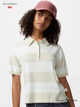 Women’s Polo Short Sleeve Sweater | Striped