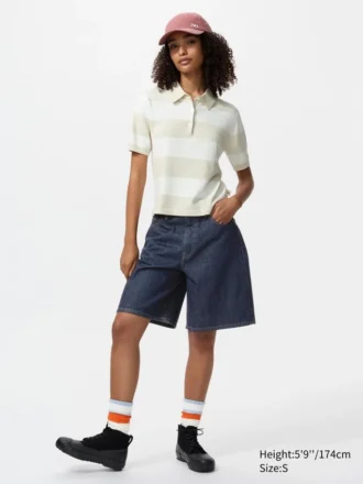 Women’s Polo Short Sleeve Sweater | Striped