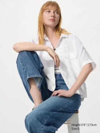 Women’s Premium Linen Skipper Boxy Shirt | Short Sleeve