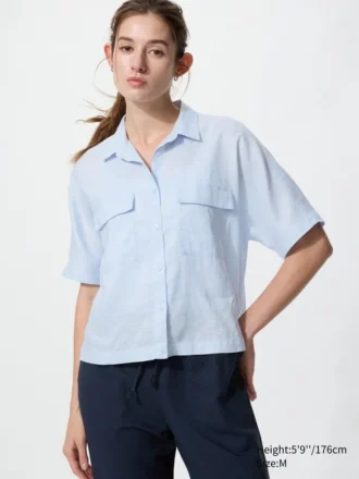 Women’s Premium Linen Skipper Boxy Shirt | Short Sleeve
