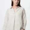 Women’s Premium Linen Skipper Collar 3/4 Sleeve Shirt | Striped