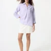 Women’s Premium Linen Skipper Collar 3/4 Sleeve Shirt | Striped
