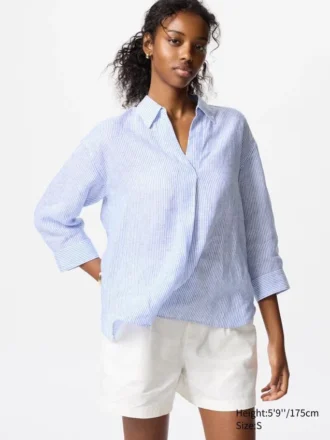 Women’s Premium Linen Skipper Collar Shirt | Striped