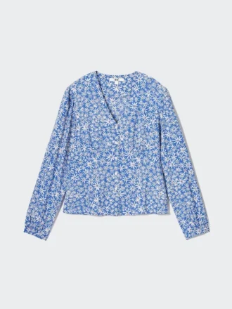 Women’s Printed V-Neck Long-Sleeve Blouse