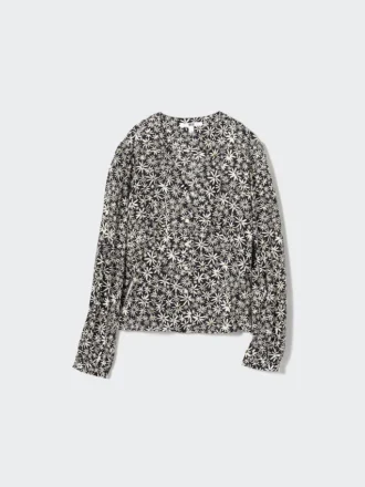 Women’s Printed V-Neck Long-Sleeve Blouse