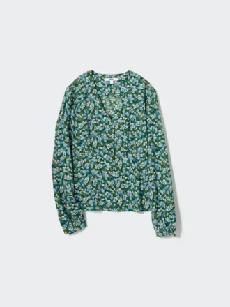 Women’s Printed V-Neck Long-Sleeve Blouse