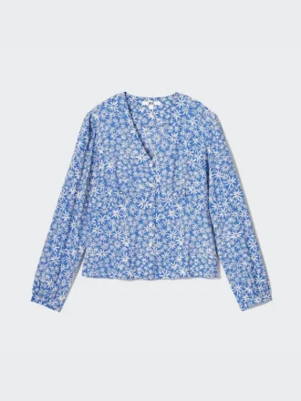 Women’s Printed V-Neck Long-Sleeve Blouse
