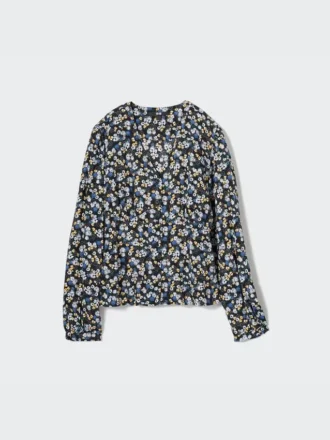 Women’s Printed V-Neck Long-Sleeve Blouse