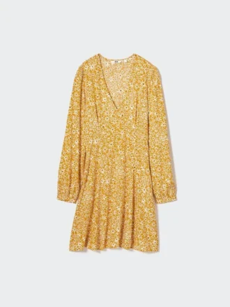 Women’s Printed V-Neck Long-Sleeve Mini Dress