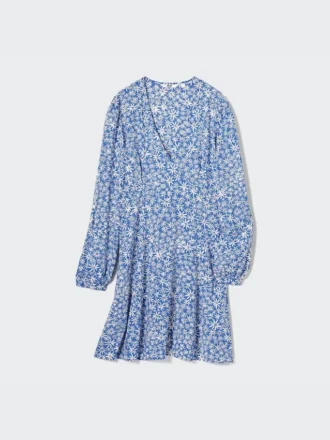 Women’s Printed V-Neck Long-Sleeve Mini Dress