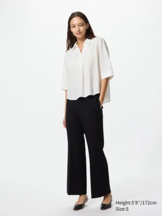 Women’s Rayon Skipper Collar 3/4 Sleeve Blouse | Striped