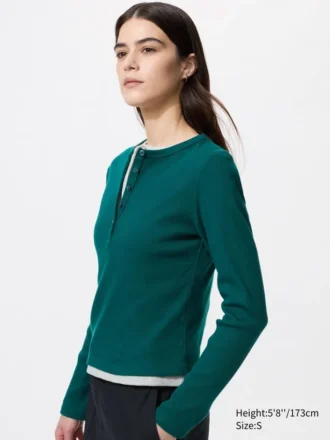 Women’s Ribbed Henley Neck T-Shirt