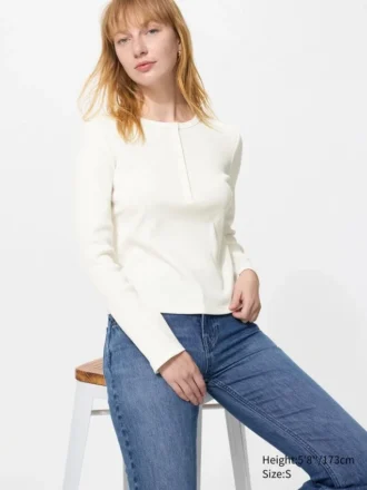 Women’s Ribbed Henley Neck T-Shirt