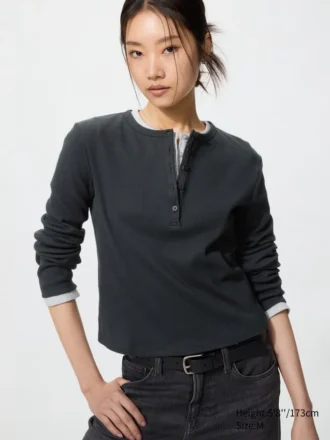 Women’s Ribbed Henley Neck T-Shirt