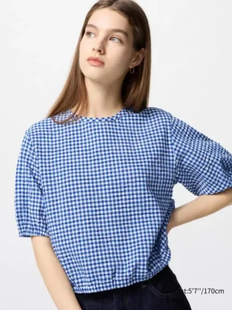 Women’s Seersucker Volume Blouse | Gingham