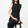 Women’s Shirring Boat Neck Sleeveless T-Shirt