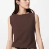 Women’s Shirring Boat Neck Sleeveless T-Shirt