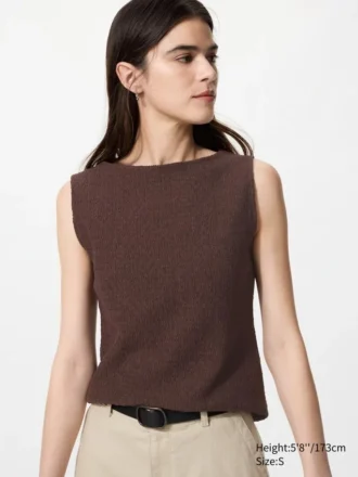 Women’s Shirring Boat Neck Sleeveless T-Shirt