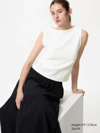 Women’s Shirring Boat Neck Sleeveless T-Shirt