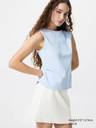 Women’s Shirring Boat Neck Sleeveless T-Shirt
