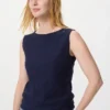 Women’s Shirring Boat Neck Sleeveless T-Shirt
